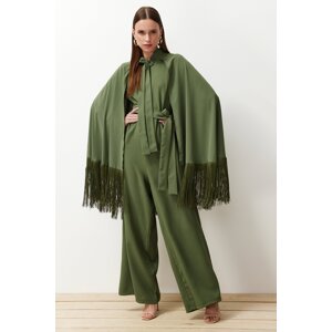 Trendyol Khaki Tasseled Cape-Jumpsuit Evening Dress Suit