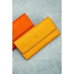 Garbalia Paris Genuine Leather Saddlebags Mustard Yellow Women's Portfolio Wallet with Stitched Phone Compartments.