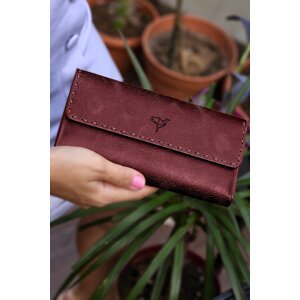 Garbalia Pavia Vintage Leather Saddlery with Stitching Claret Red Portfolio Women's Wallet.