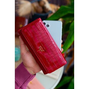 Garbalia Lady Technological Leather Crocodile Pattern Red Women's Wallet with a loose card holder and a coin compartment.