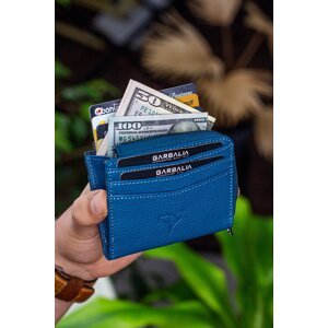 Garbalia Figo Leather Petrol Blue Zippered Mini Wallet with Card Holder