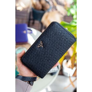 Garbalia Tilburg Ankle Handle Black Portfolio Wallet with Straw Knitted Pattern and Wide Card Holder