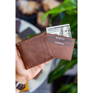 Garbalia Kangaroo Genuine Leather Rfid Blocker Crazy Brown Brown Wallet Card Holder