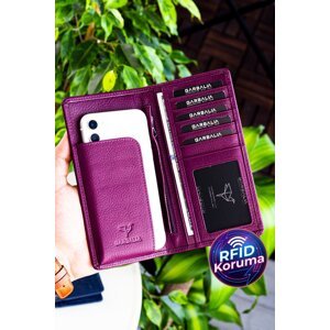 Garbalia Unisex Plum Rome Genuine Leather Cell Phone Compartment Wallet