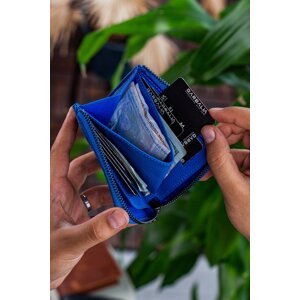 Garbalia Leeds Saxon Blue Genuine Leather Zippered Unisex Wallet