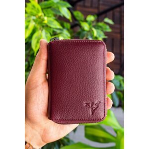 Garbalia Unisex Claret Red Chain Genuine Leather Card Holder Wallet