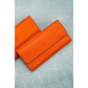 Garbalia Paris Genuine Leather Saddlery Stitched Orange Women's Portfolio Wallet with Phone Compartment.