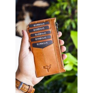 Garbalia Izev Blush Genuine Leather Zippered Crazy Tan Unisex Card Holder Wallet