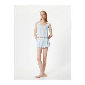 Koton Pajama Set with Shorts Embroidered Thick Straps Textured Viscose