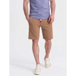 Ombre Men's knit shorts with drawstring and pockets - brown