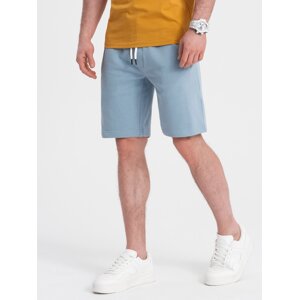 Ombre Men's knitted shorts with drawstring and pockets - light blue