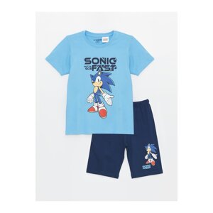 LC Waikiki Crew Neck Sonic Printed Short Sleeve Boys Shorts Pajamas Set