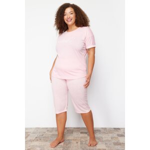 Trendyol Curve Pink Star Patterned Capri Knitted Pajamas Set