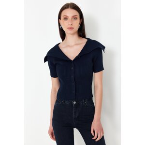 Trendyol Navy Blue Turn-down Collar Knitwear Cardigan
