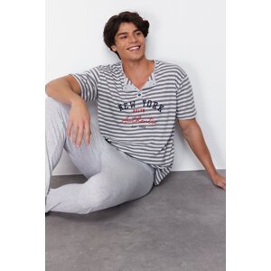 Trendyol Men's Gray Regular Fit Striped Knitted Pajamas Set