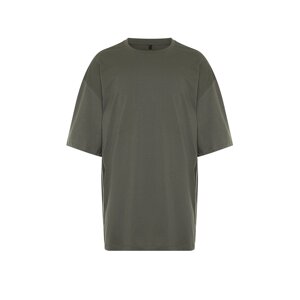 Trendyol Anthracite Men's Oversize/Wide-Fit More Sustainable 100% Organic Cotton T-shirt with Contrast Tape