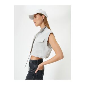 Koton Crop Vest with Zippered Flap Pockets Standing Collar