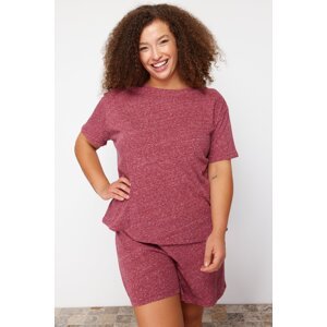 Trendyol Curve Claret Red Melange Crew Neck Knitted Pajama Set