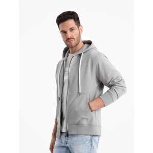 Ombre Men's BASIC unbuttoned hooded sweatshirt - grey