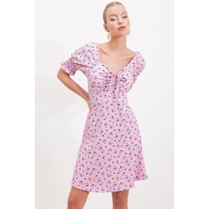 HAKKE Floral Pattern Square Neck Gimped Dress