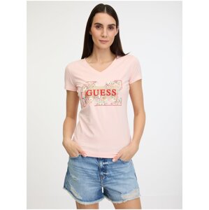 Light pink women's T-shirt Guess Logo Flowers - Women