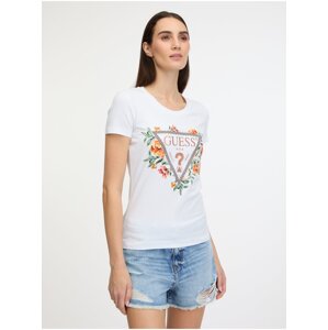White women's T-shirt Guess Triangle Flowers - Women