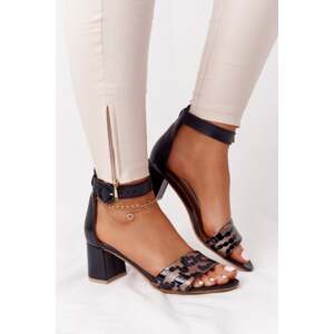 Leather High Heeled Sandals Maciejka 04141-46 Black-Gold