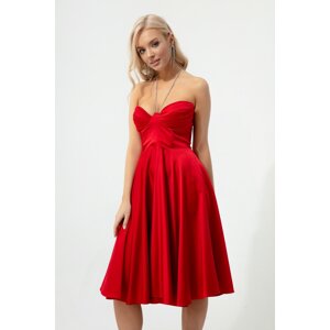 Lafaba Women's Red Stone Straps, Flare Cut Mini Evening Dress