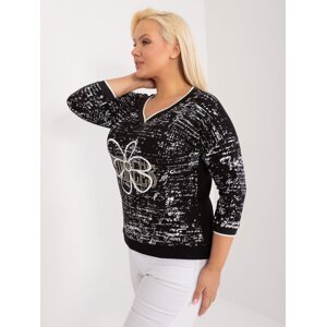 Plus size black cotton blouse with 3/4 sleeves