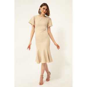 Lafaba Women's Beige Ruffle Midi Dress