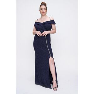 By Saygı Violet Plus Size Long Dress With Sequins, Thread Straps and a Slit in the Front. Wide Size Range