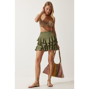 Happiness İstanbul Women's Khaki Summer Flounce Mini Skirt