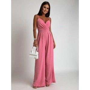 Pink jumpsuit with straps and wide legs