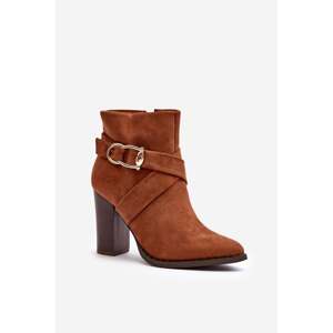 High-heeled suede ankle boots with Camel Eftane buckle