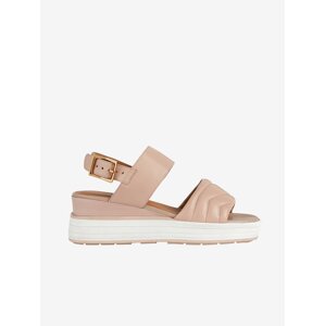 Old pink women's leather sandals with wedges Geox Rosita