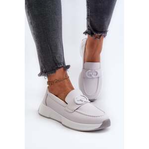 Women's leather loafers on platform light grey S.Barski