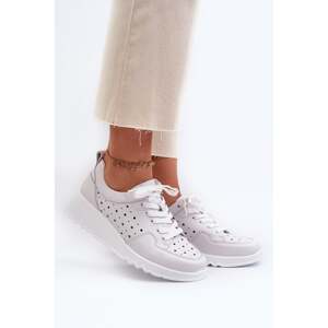 Openwork women's wedge sneakers, natural leather, light gray S.Barski