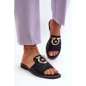 Elegant Glossy Women's Slippers by S.Barski Black