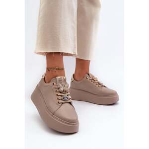 Women's leather sneakers with CheBello trims beige