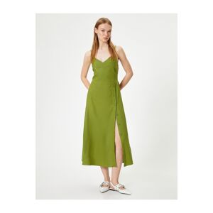 Koton Midi Linen Dress Double Breasted Collar Button Detailed Thin Straps