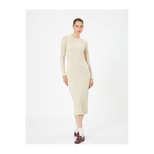 Koton Pencil Dress Basic Long Sleeves Round Neck Lined Slit Detailed.